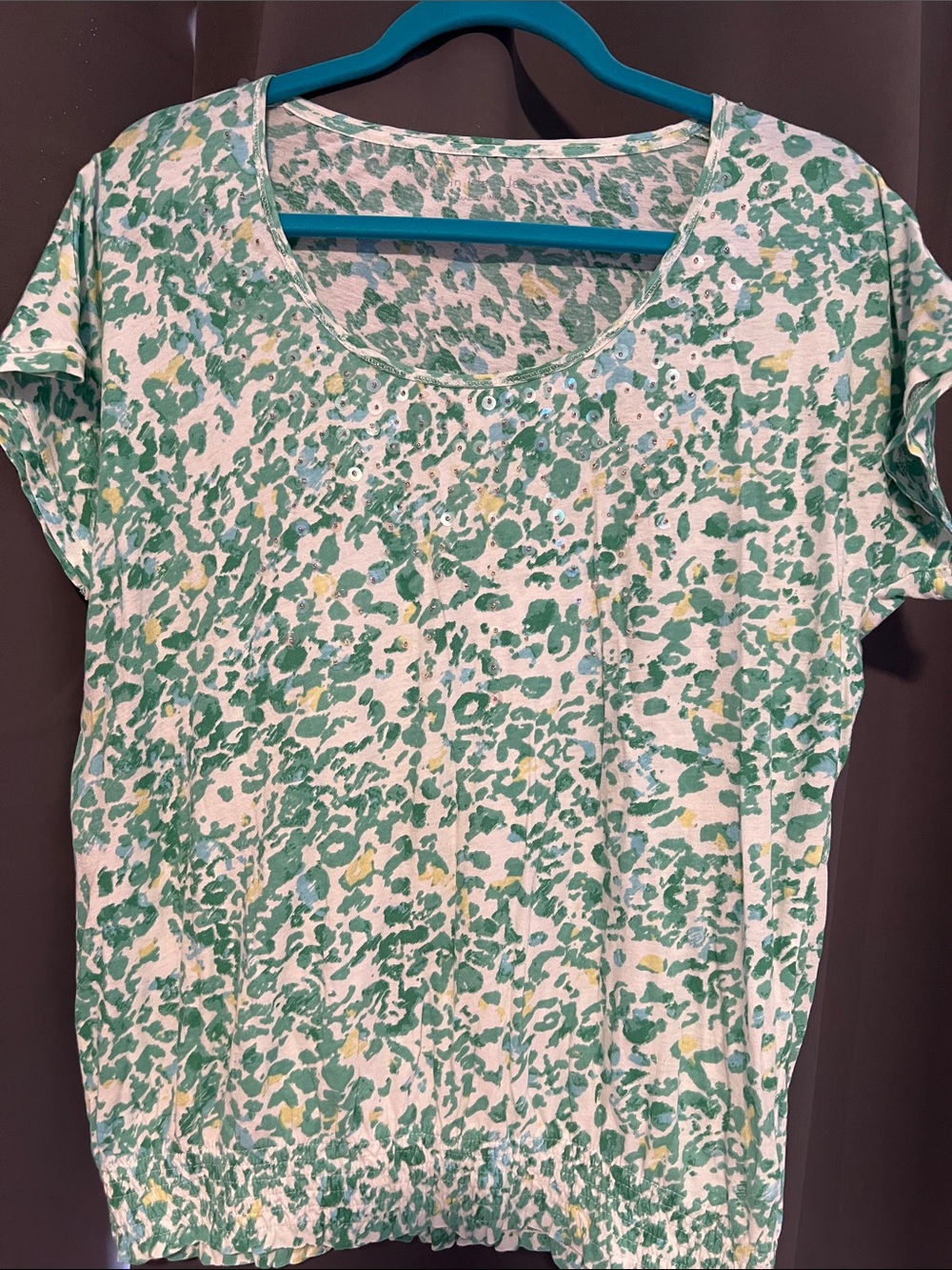Calvin Klein Jeans Green and White Printed Short Sleeve Scoop Neck Tee